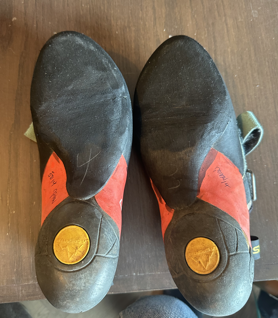 Resoled climbing shoes