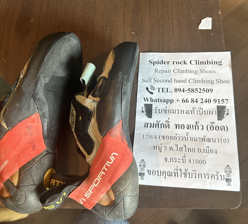 Resoled rock climbing shoes in Thailand